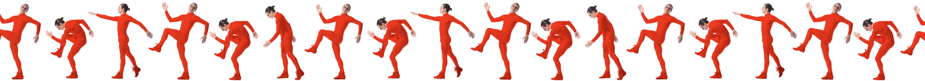 a series of images showing stages of movement from a dancer in a red costume
